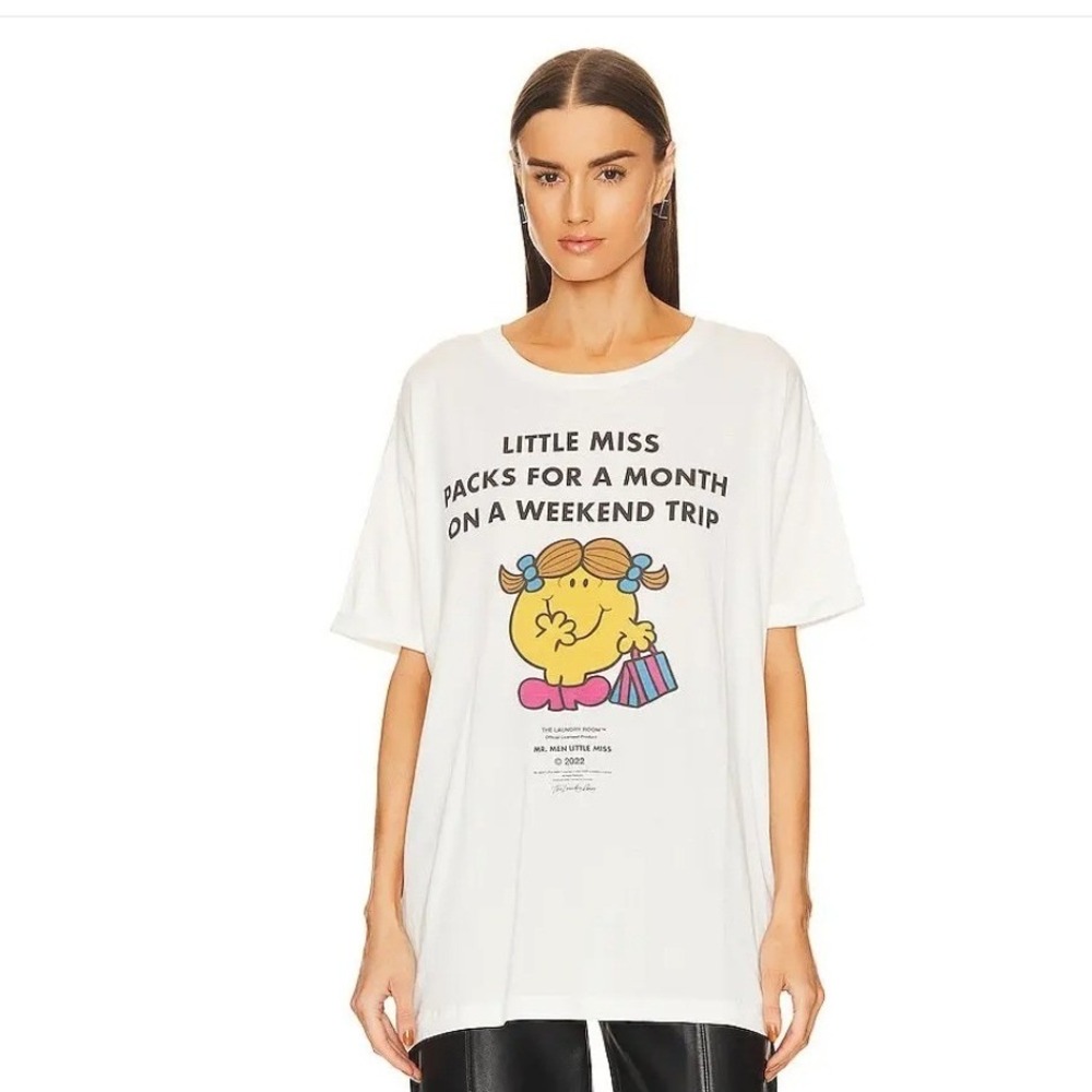 The Laundry Room Women M T-Shirt White Little Miss Packs For A Month Graphic Tee